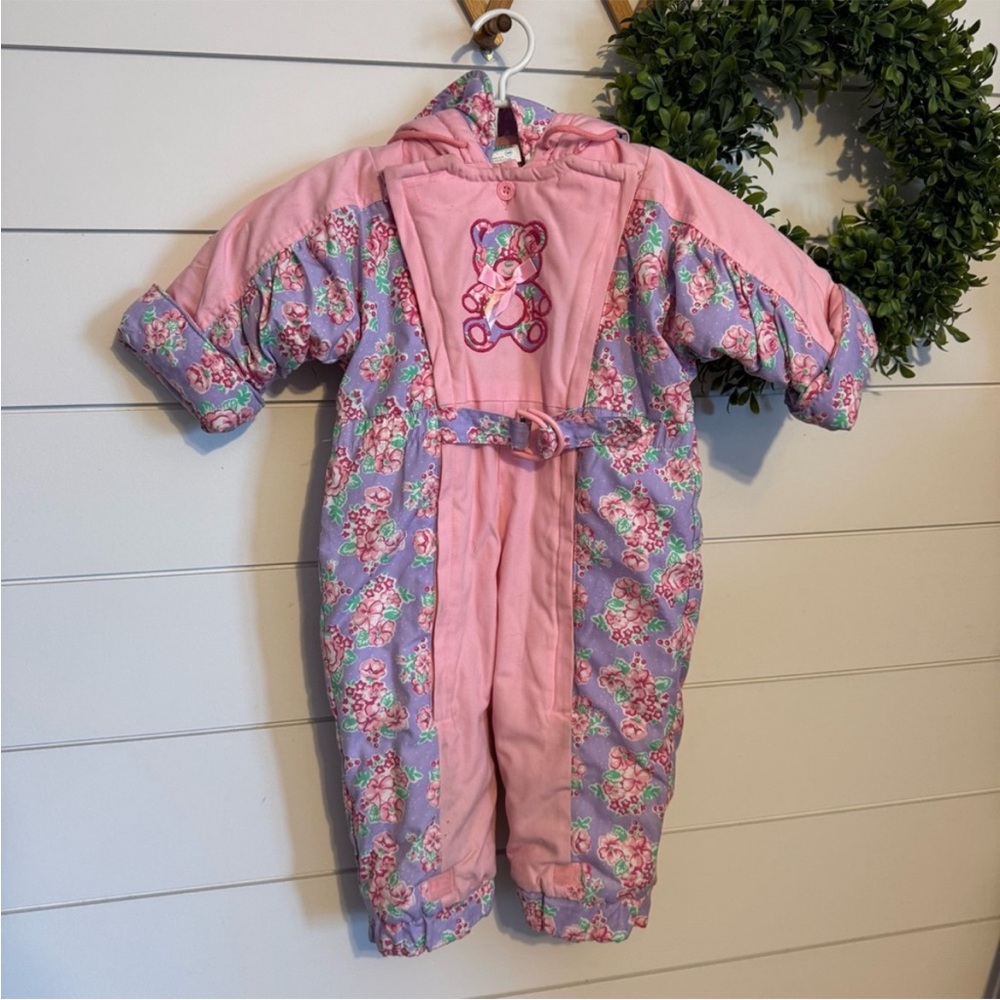 Happy Kids Vintage One Piece Pink and Purple Floral Baby Snowsuit